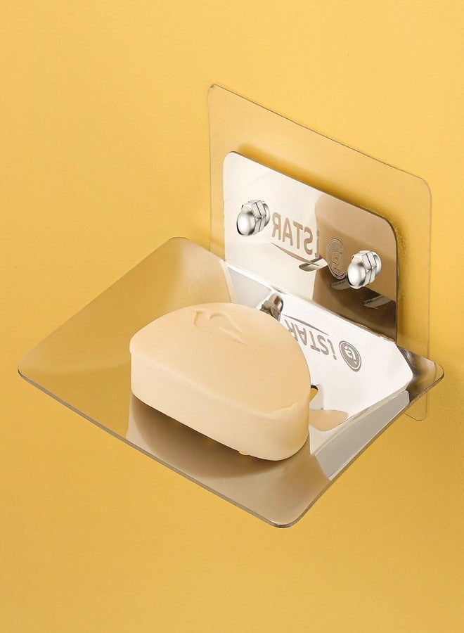iSTAR Stainless Steel Rectangular Soap Dish Stand | Durable Self-Adhesive Drain Soap Case | Wall Mounted Bathroom Accessory for Washroom, Kitchensink, Washbasin, Hotel, Home (Chrome Finish, Pack of 2) - Image 3